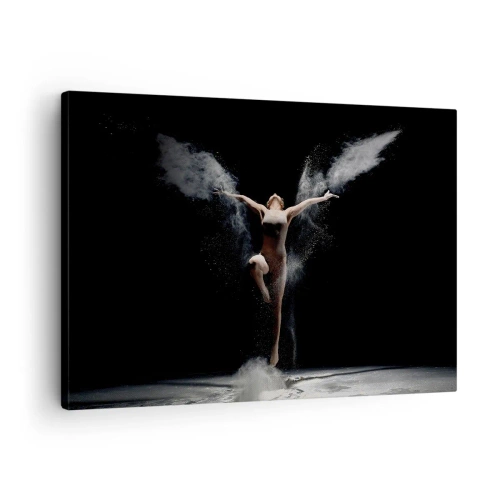 Quadro em tela - Uma dançarina em movimento com um efeito de poeira impressionante sobre um fundo preto - 70x50cm - Os elfos existem - Decoração de parede moderna para a sala de estar e quarto ARTTOR
