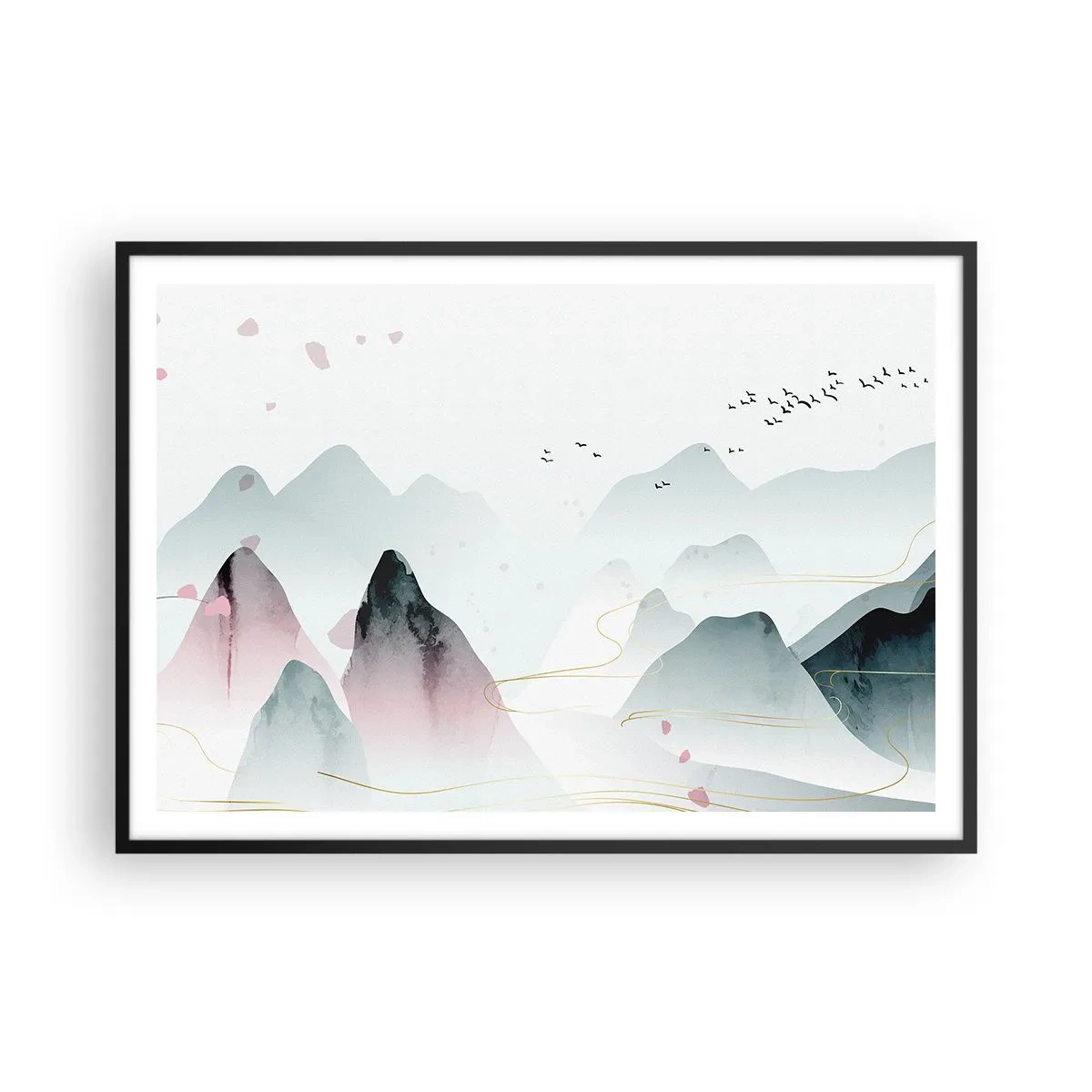 Pôster com moldura preta - Acima dos picos - 100x70 cm