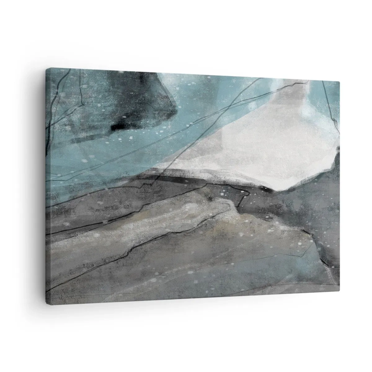 Quadro em tela - Composição abstrata em tons de cinza e azul - 70x50cm - Resumo: rochas e gelo - Decoração de parede moderna para a sala de estar e quarto ARTTOR