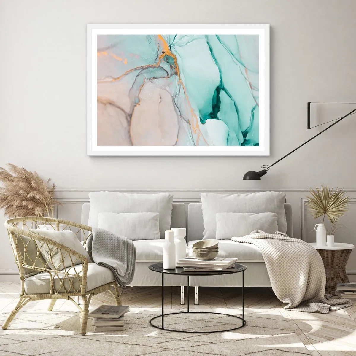 Pôster em moldura branca - Dança das formas e cores - 100x70 cm