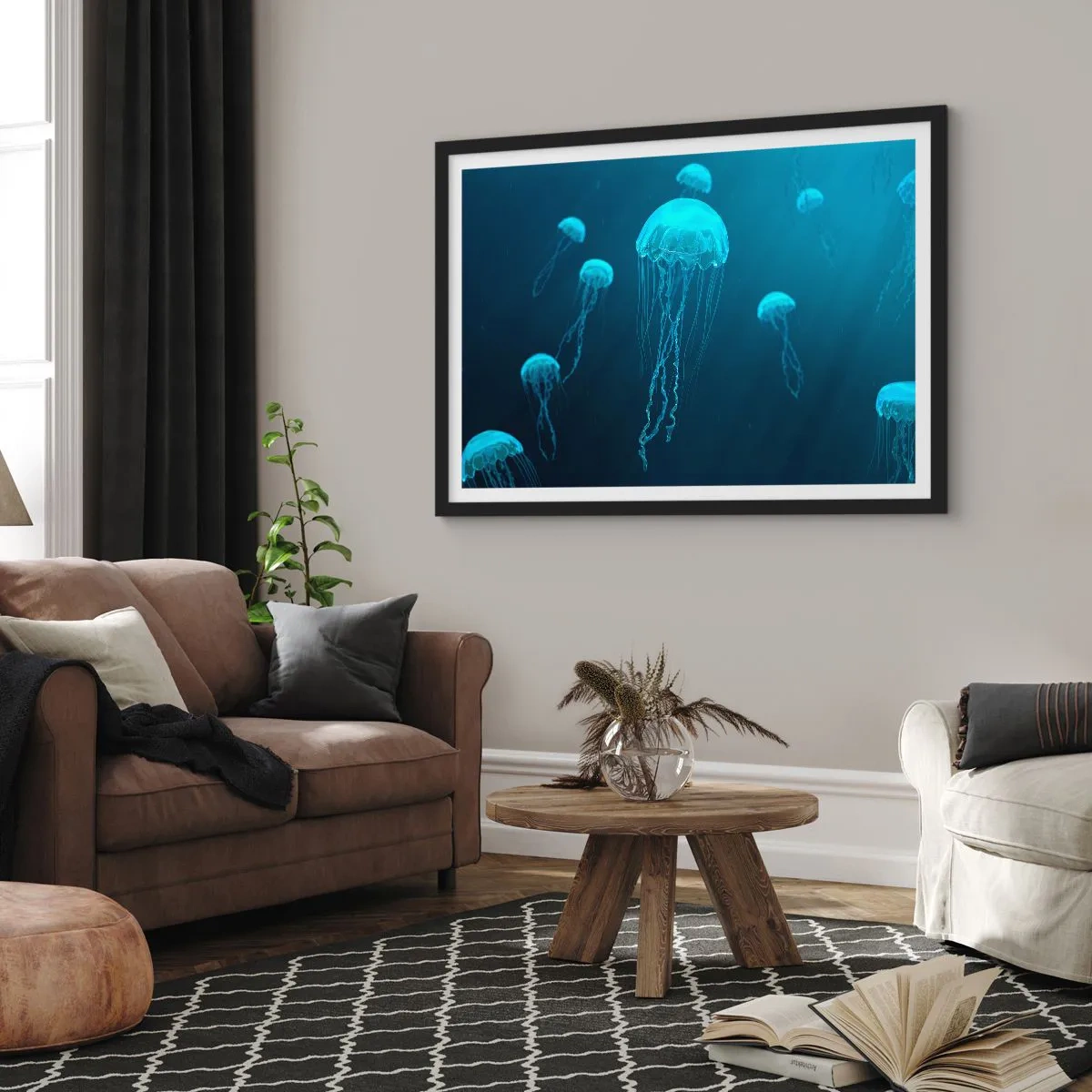 Pôster com moldura preta - Dança do oceano - 70x50 cm