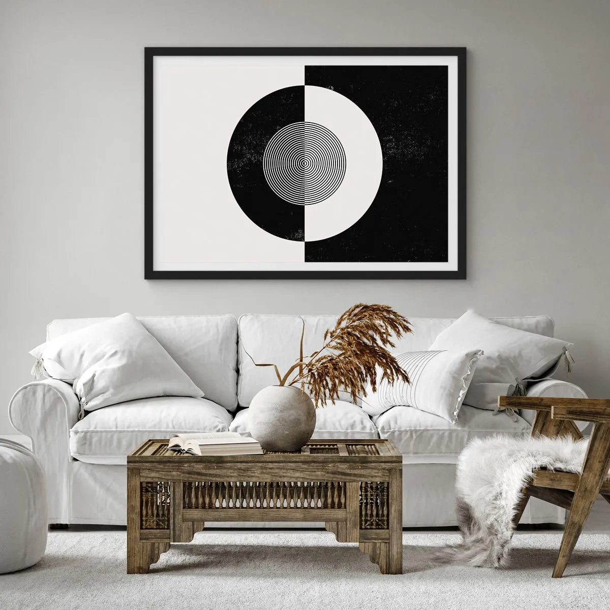 Pôster com moldura preta - Harmonia a preto e branco - 70x50 cm