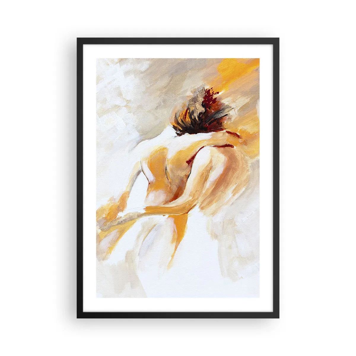 Pôster com moldura preta - Casal abstrato em cores quentes sobre fundo claro - 50x70cm - No céu da proximidade - Decoração de parede moderna para a sala de estar e quarto ARTTOR