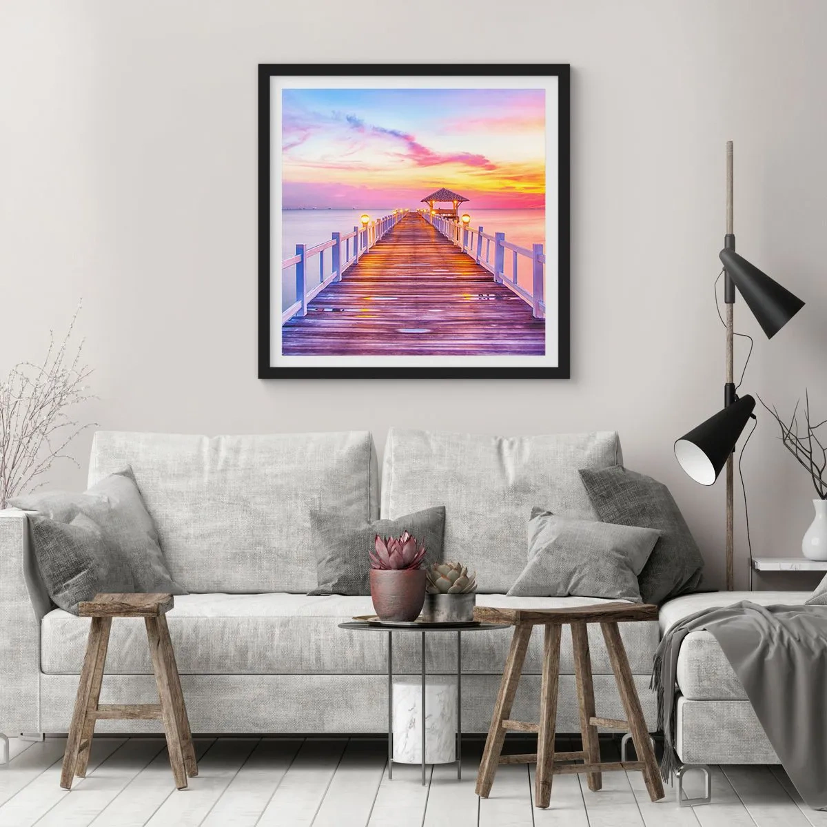 Pôster com moldura preta - O silêncio lilás-dourado da noite - 60x60 cm