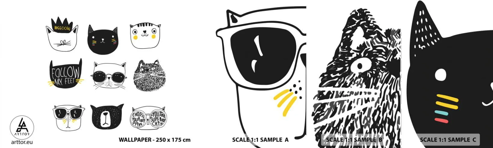 Amostra de papel de parede autocolante Deluxe Sticker - Todos os outros - Gato, Ilustração, Gráficos - 100x30 cm