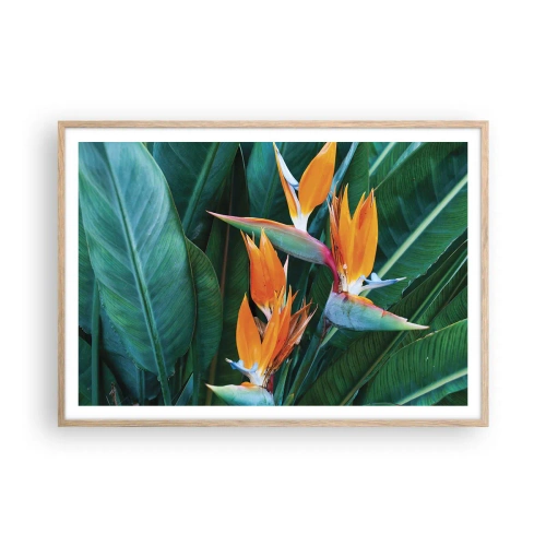 Pôster com moldura de carvalho claro - É uma flor ou é um pássaro? - 100x70 cm
