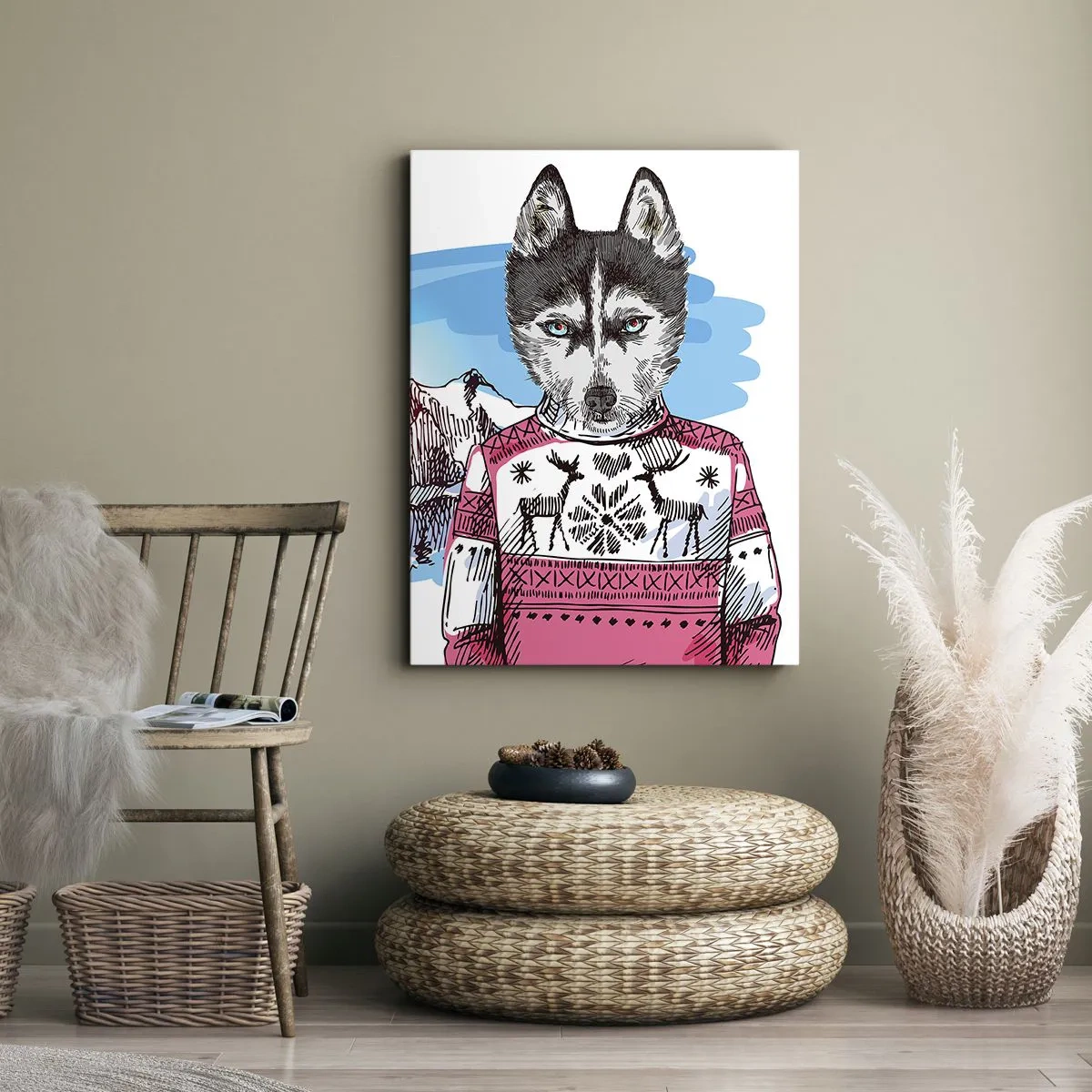 Quadro em tela - Lobo em lã de ovelha - 50x70 cm