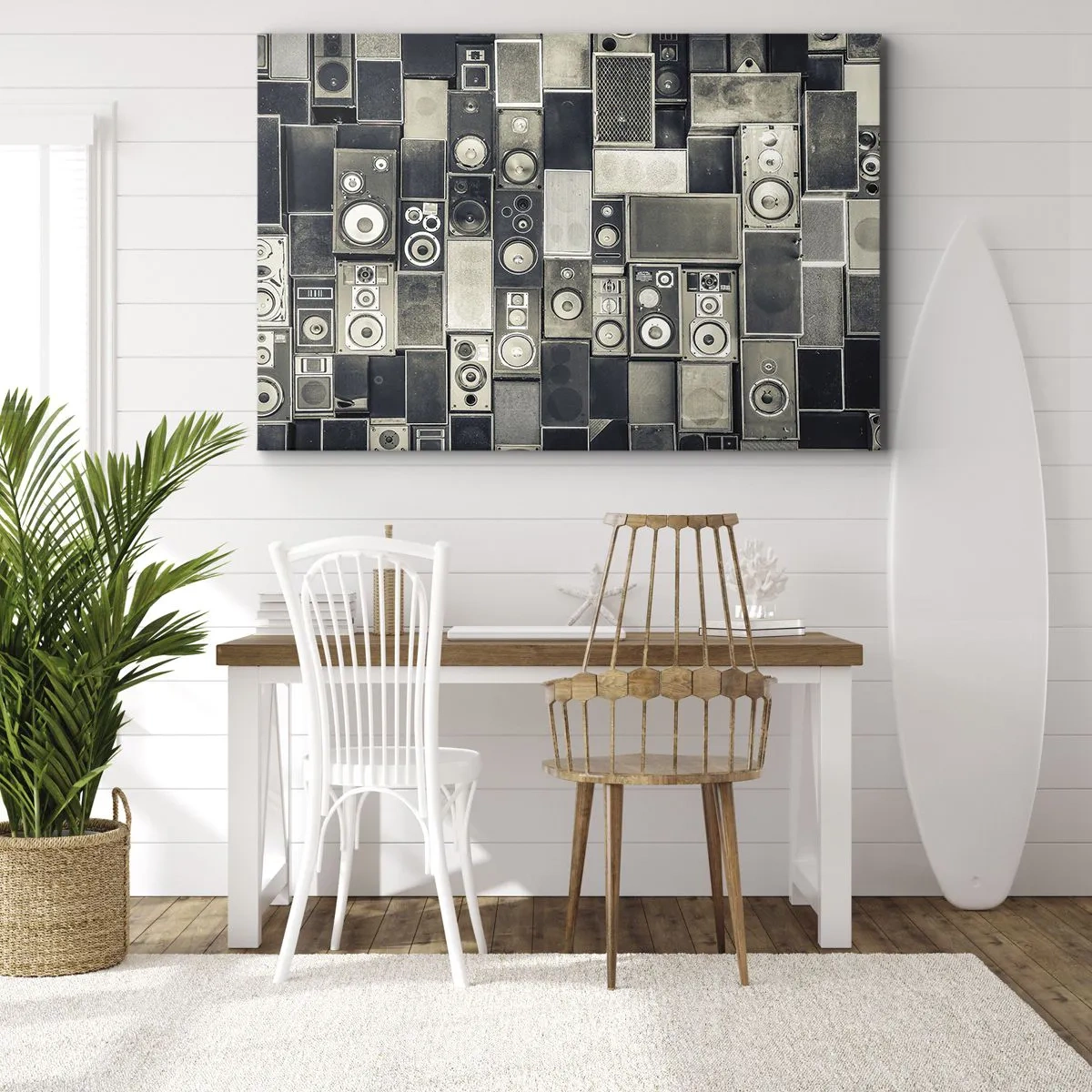 Quadro em tela - Coleção de alto-falantes em estilo retrô - 70x50cm - Está tudo bem - Decoração de parede moderna para a sala de estar e quarto ARTTOR