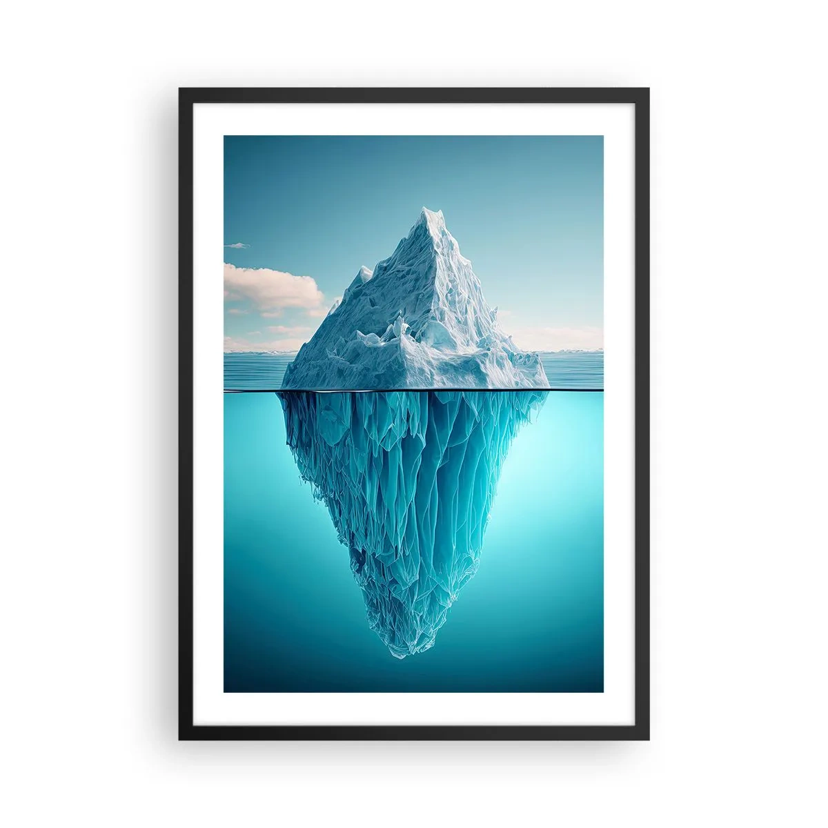 Pôster com moldura preta - Um iceberg com sua parte subaquática visível - 50x70cm - Rainha do Gelo - Decoração de parede moderna para a sala de estar e quarto ARTTOR