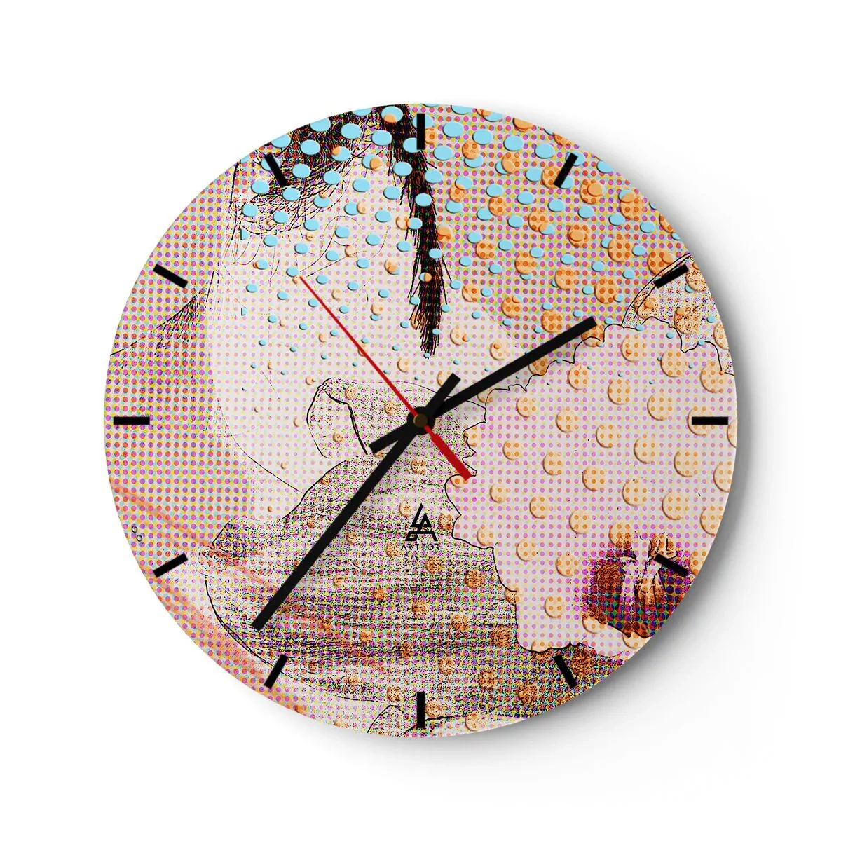 Relógio de parede - Relógio em vidro - Motivo cômico com uma mulher no estilo pop art - 30x30cm - Heroína de cartoon - Decoração de parede moderna para a sala de estar, cozinha e quarto ARTTOR