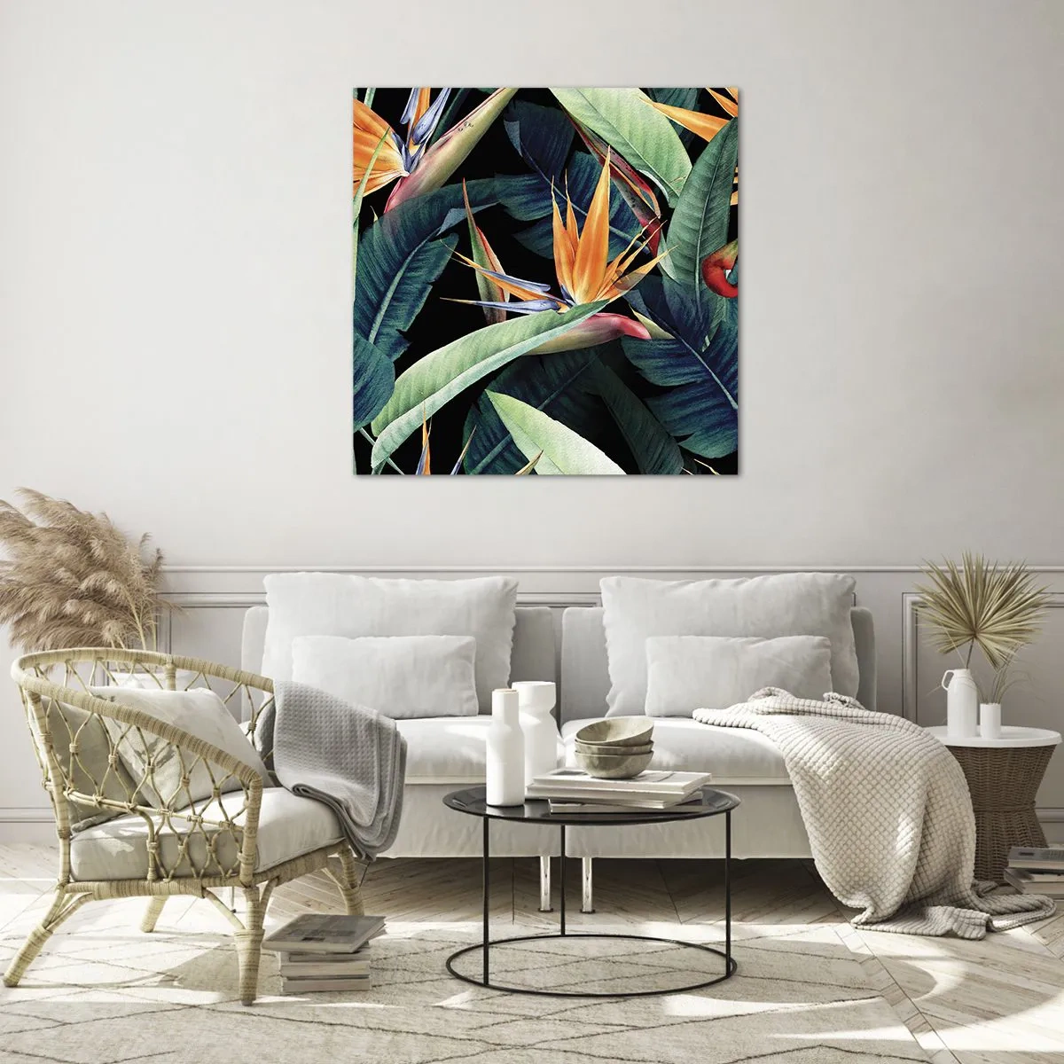 Quadro em vidro - Flores ardentes dos trópicos - 40x40 cm