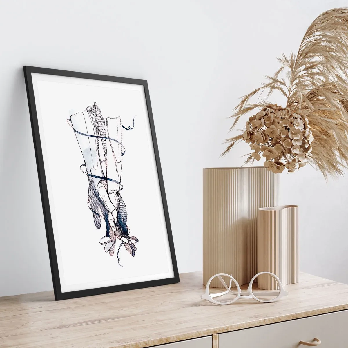 Pôster com moldura preta - Estudo do toque - 40x50 cm