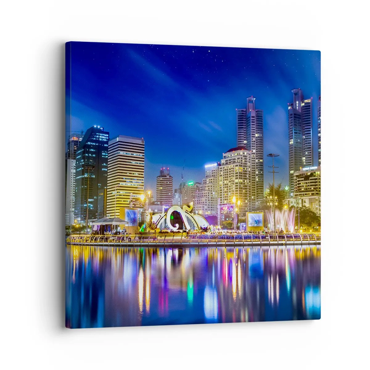 Quadro em tela - Noite arco-íris da metrópole - 30x30 cm