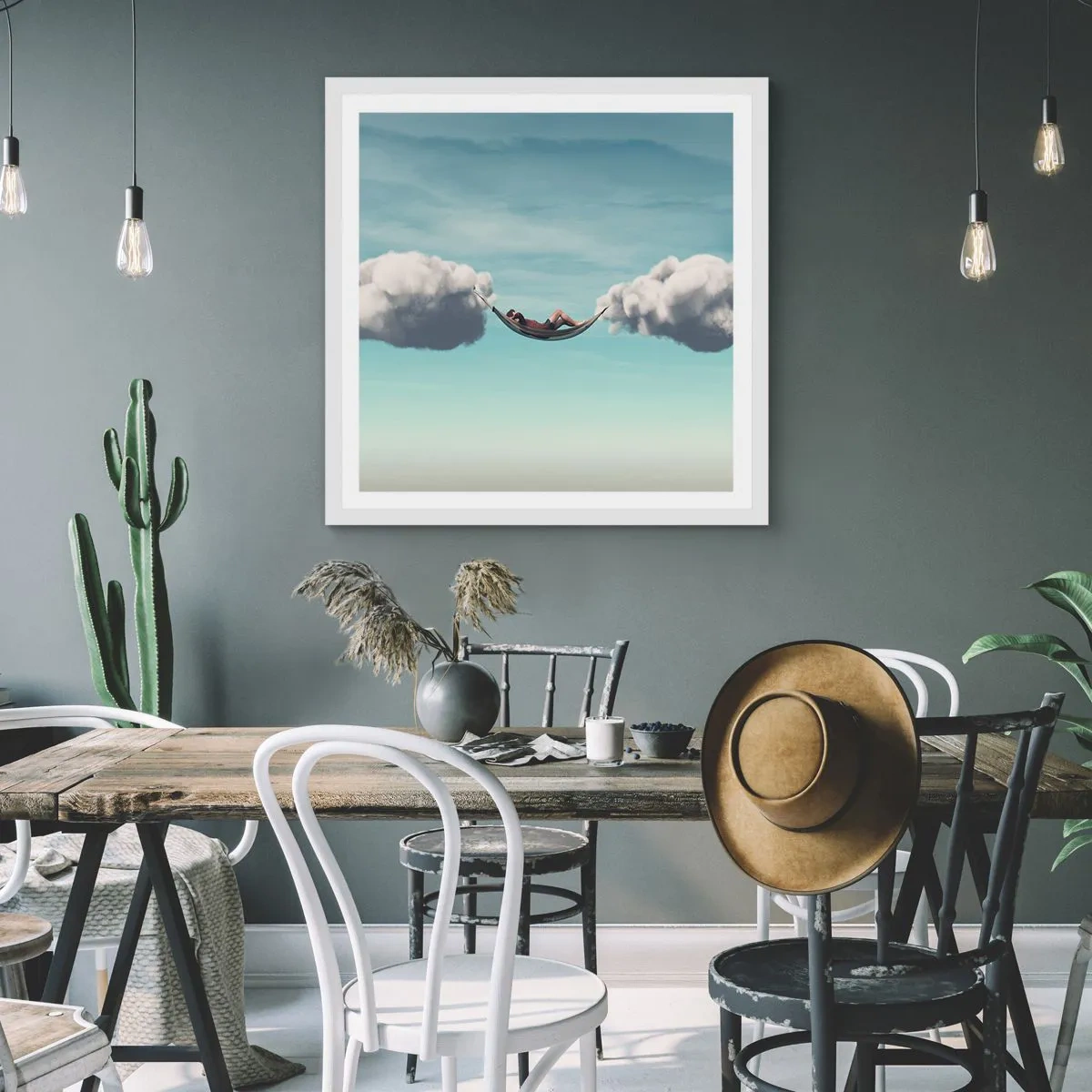 Pôster em moldura branca - A felicidade do momento - 60x60 cm