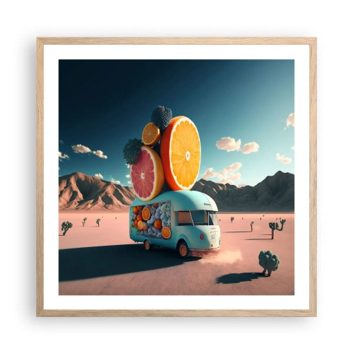 Pôster com moldura de carvalho claro - O sabor das férias - 60x60 cm