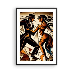 Pôster com moldura preta - Um casal dinâmico dançando tango em estilo cubista. - 50x70cm - Dança de paixão e paixão - Decoração de parede moderna para a sala de estar e quarto ARTTOR