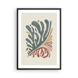 Pôster com moldura preta - Padrão de folhas botânicas em tons de verde e marrom - 50x70cm - Folha multicolorida - Decoração de parede moderna para a sala de estar e quarto ARTTOR