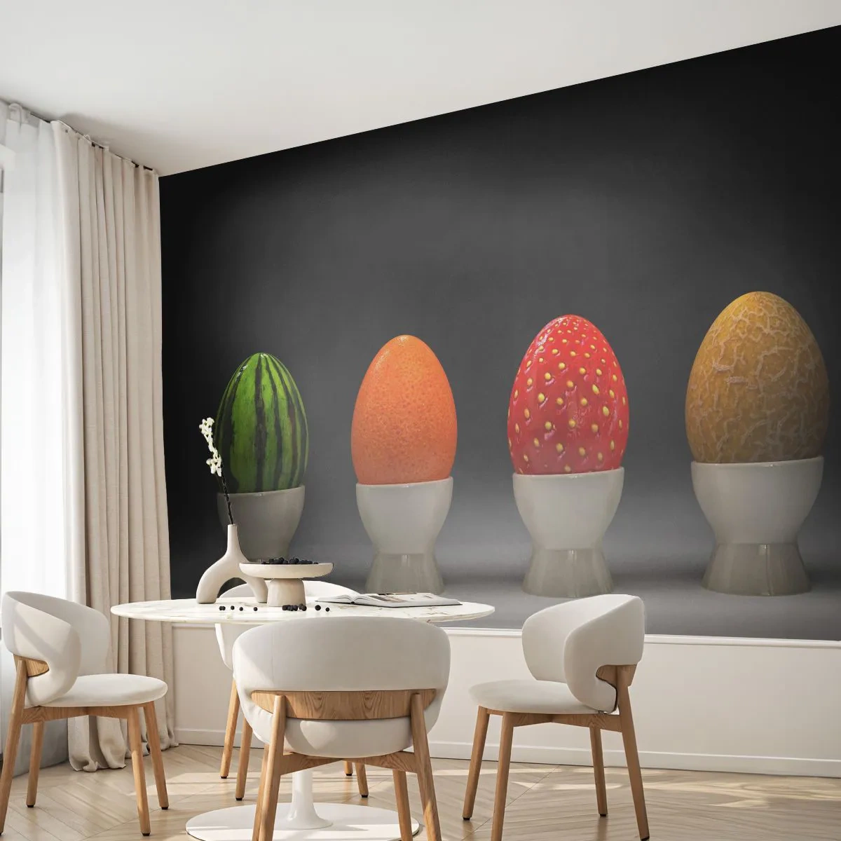 Papel de Parede Premium Sand - Café da manhã frutado - Abstração, Fruta, Ovo - 400x280 cm