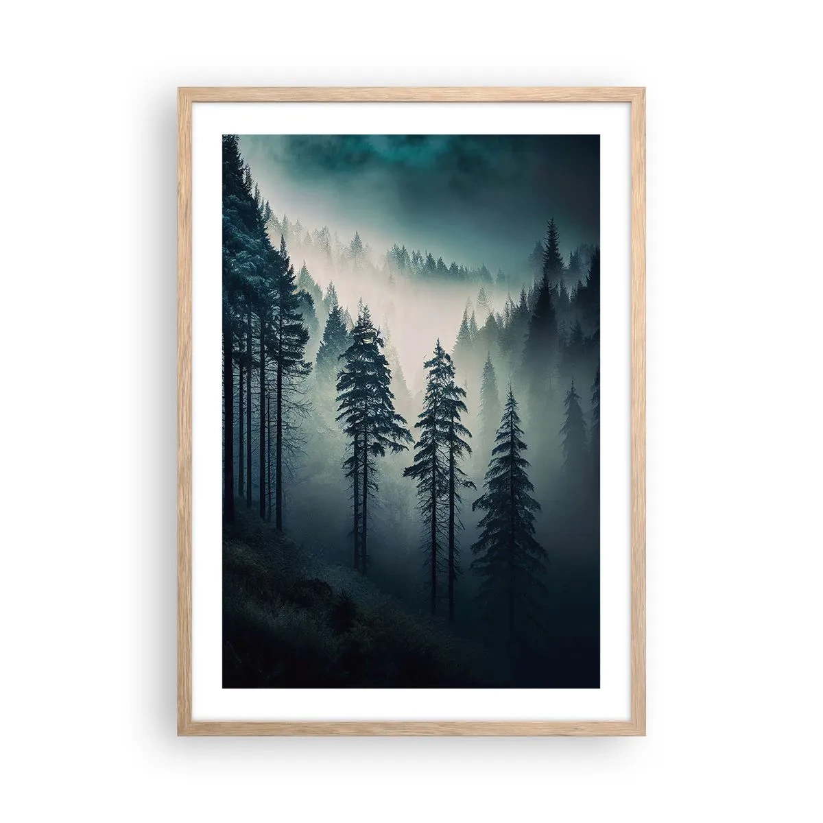 Pôster com moldura de carvalho claro - Manhã de montanha - 50x70 cm