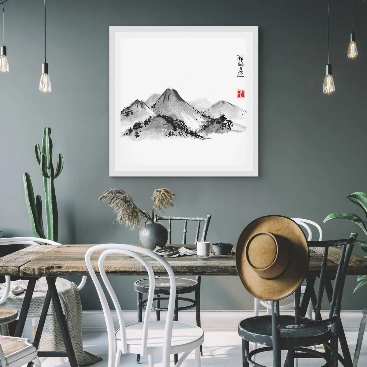 Pôster em moldura branca - Para além do vale - 50x50 cm