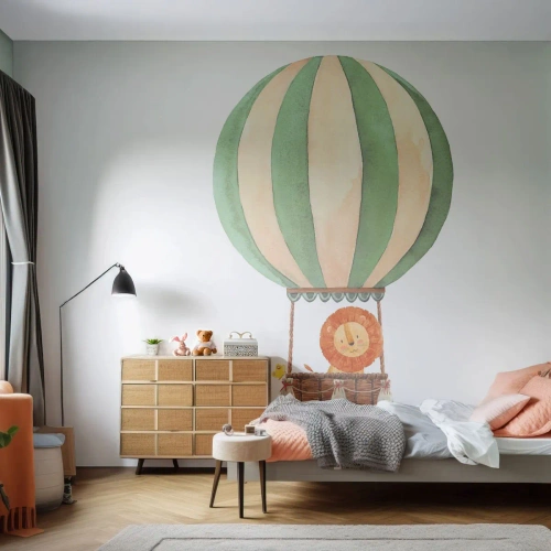 Papel de Parede Premium Sand - As viagens de Leon - Balão, Leão, Infantil - 100x70 cm