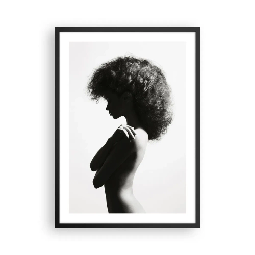 Pôster com moldura preta - Perfil de uma mulher em uma elegante fotografia em preto e branco - 50x70cm - Como uma flor em um caule fino - Decoração de parede moderna para a sala de estar e quarto ARTTOR