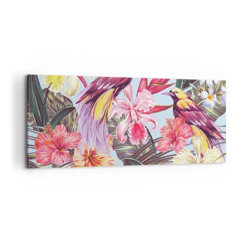 Quadro em tela - Pétalas e penas - 100x40 cm