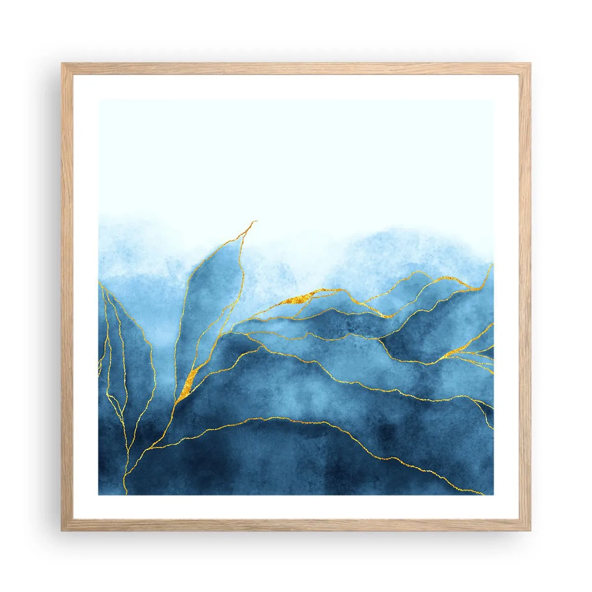 Pôster com moldura de carvalho claro - Azul dourado - 60x60 cm