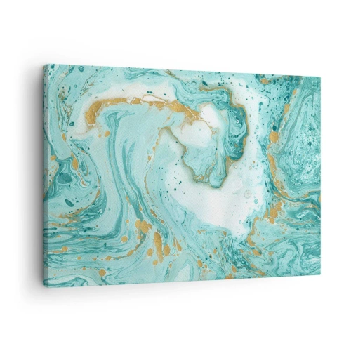 Quadro em tela - Mármore turquesa com detalhes dourados em uma composição abstrata - 70x50cm - Sob a grande onda do período Edo - Decoração de parede moderna para a sala de estar e quarto ARTTOR
