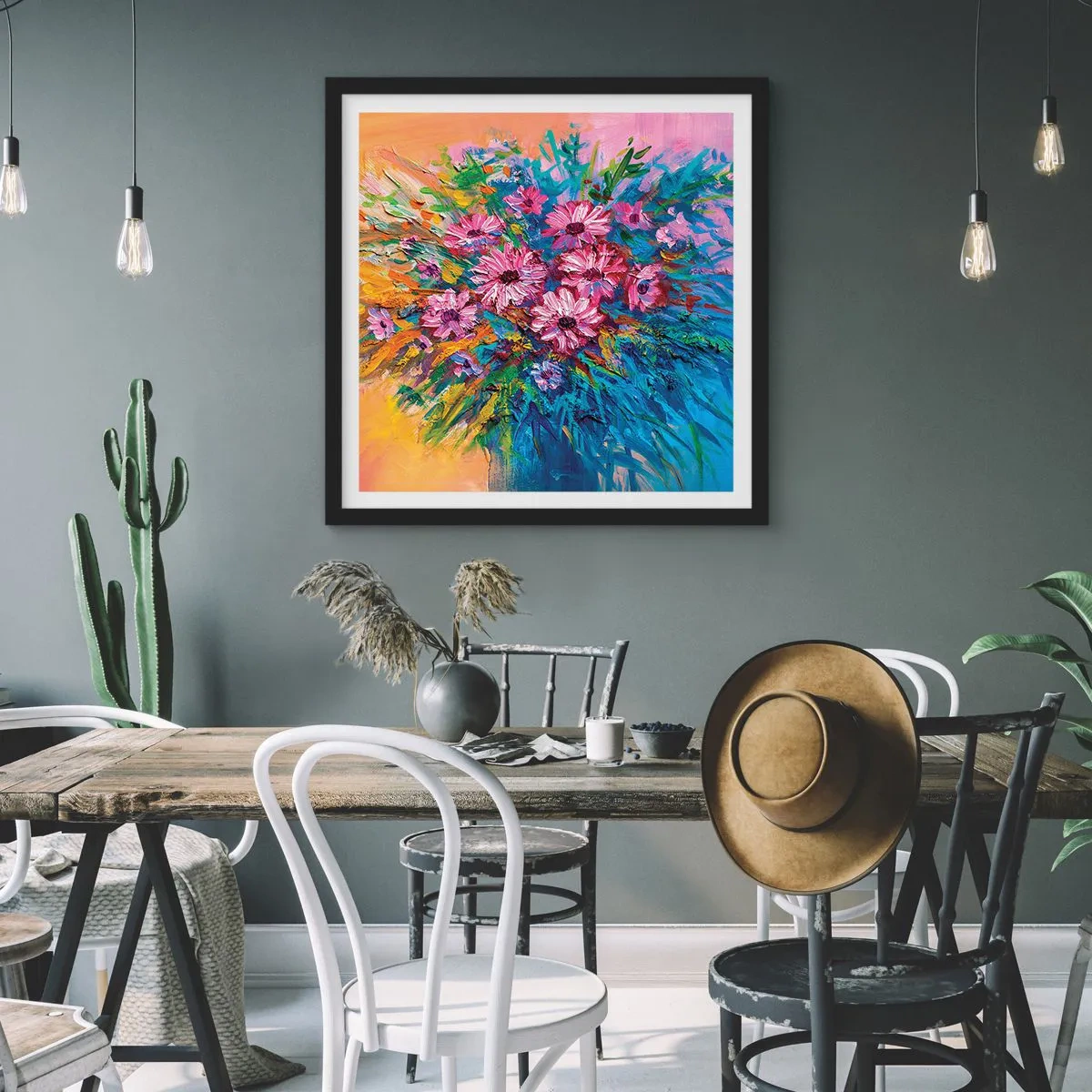 Pôster com moldura preta - A energia da vida - 40x40 cm