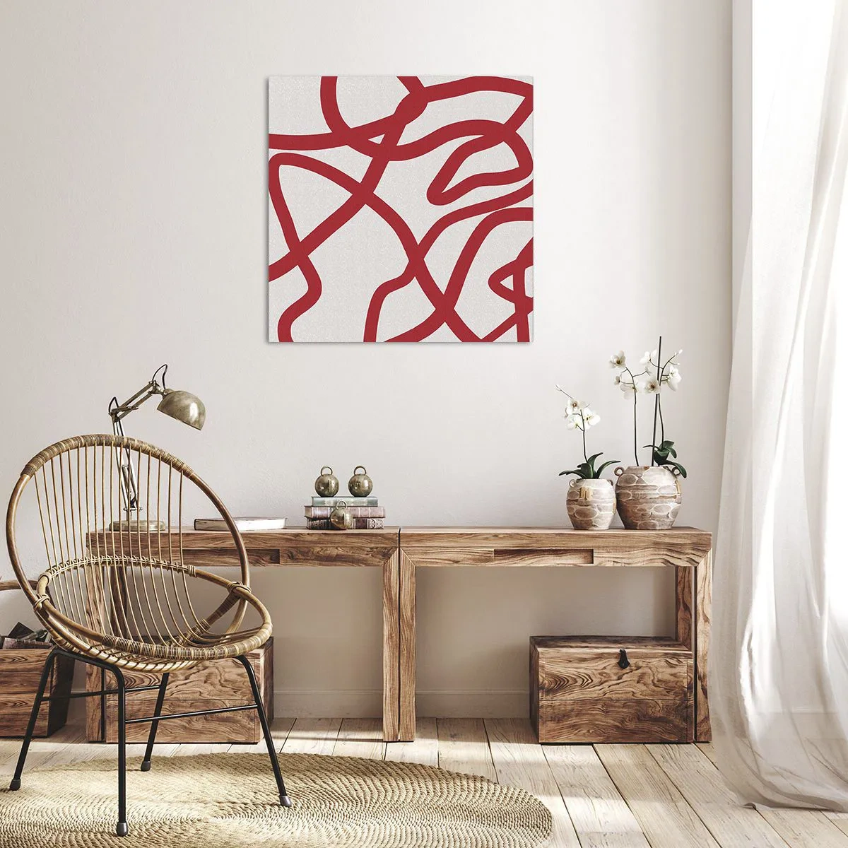 Quadro em tela - Vermelho em branco - 30x30 cm