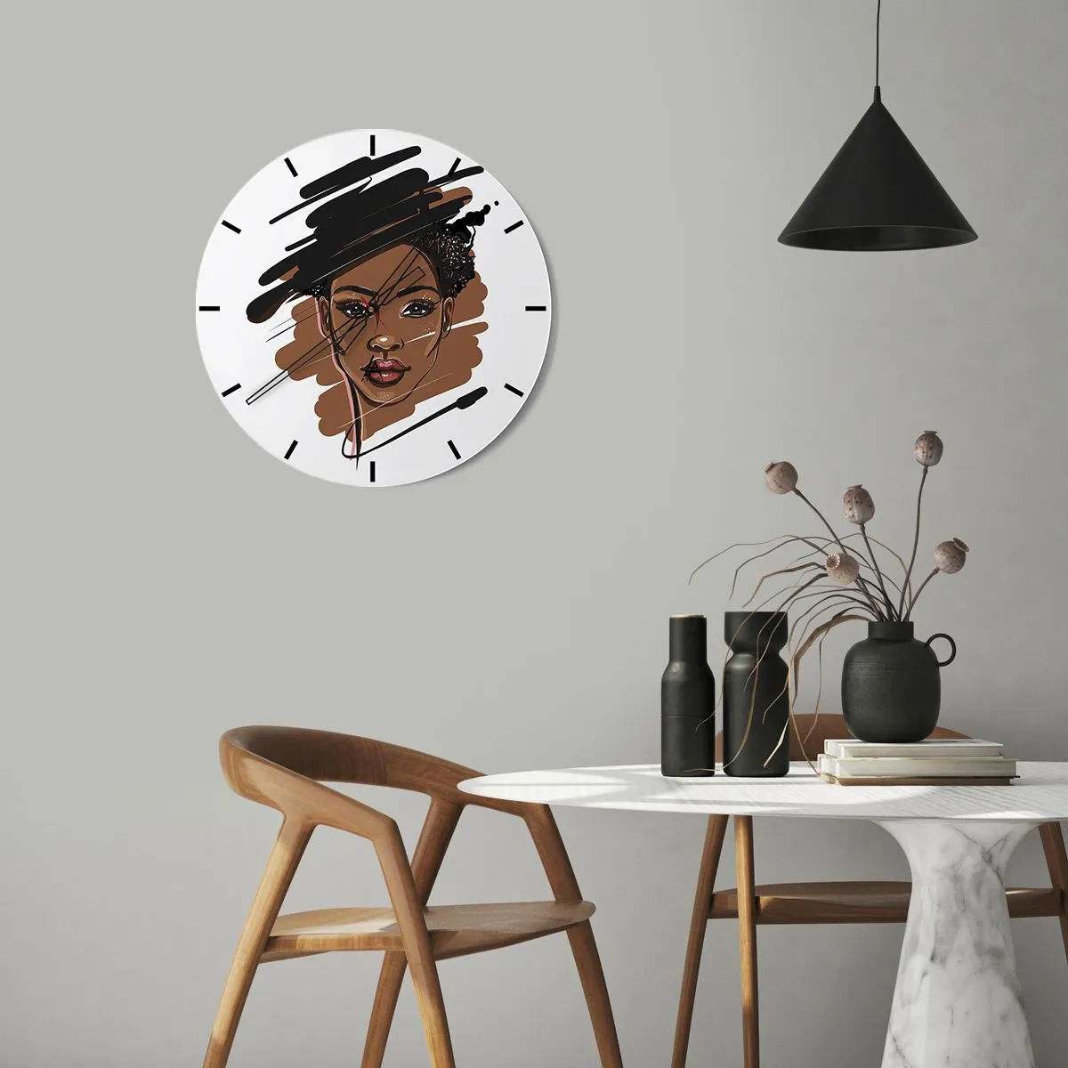 Relógio de parede - Relógio em vidro - Ilustração em estilo esboço do rosto de uma mulher em um fundo branco - 30x30cm - Doce como chocolate - Decoração de parede moderna para a sala de estar, cozinha e quarto ARTTOR