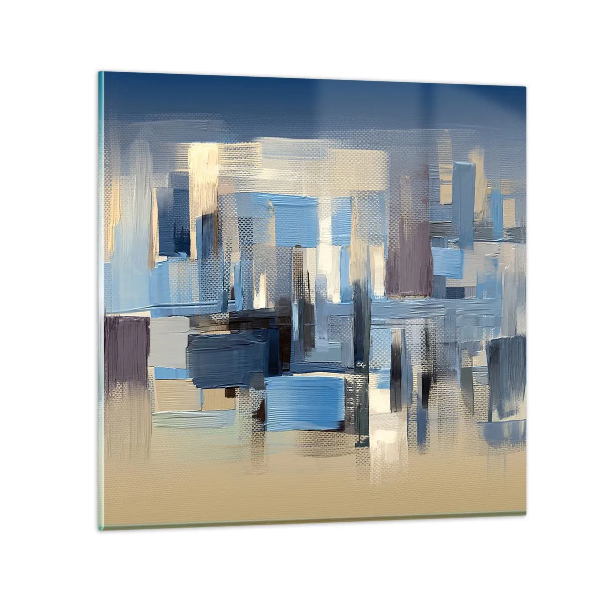 Quadro em vidro - Construção azul - 30x30 cm
