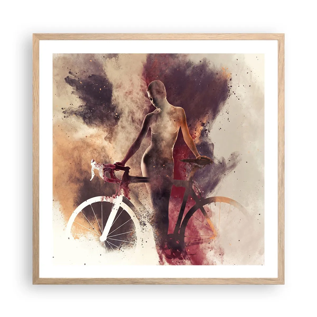 Pôster com moldura de carvalho claro - Uma alma de bicicleta em formas de mármore - 60x60 cm