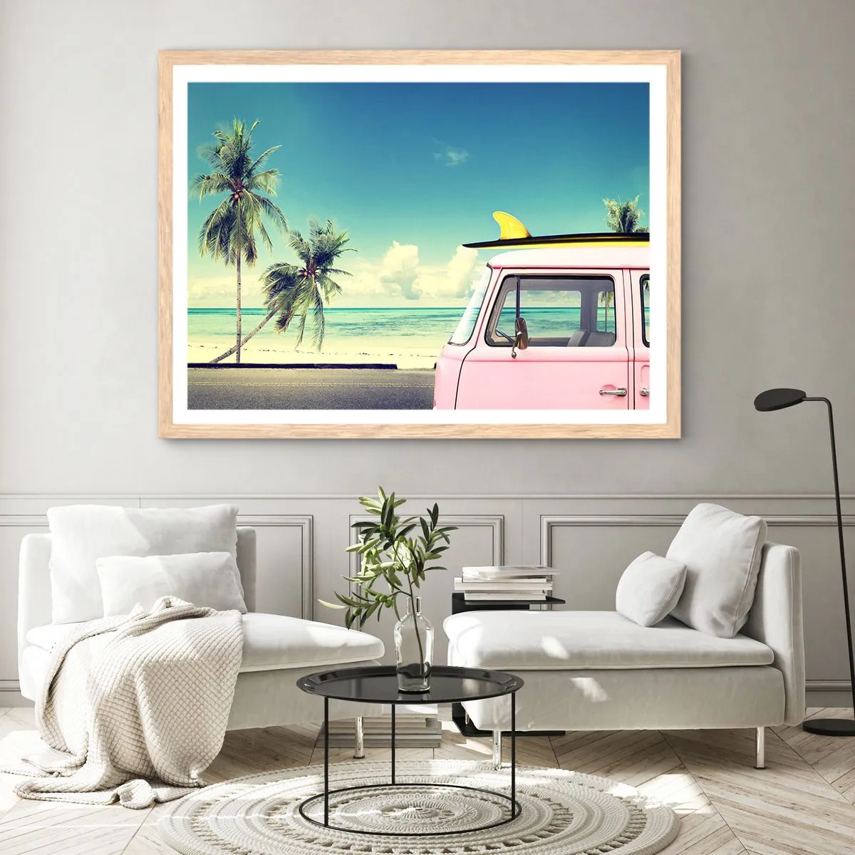 Pôster com moldura de carvalho claro - Está na hora das férias - 70x50 cm