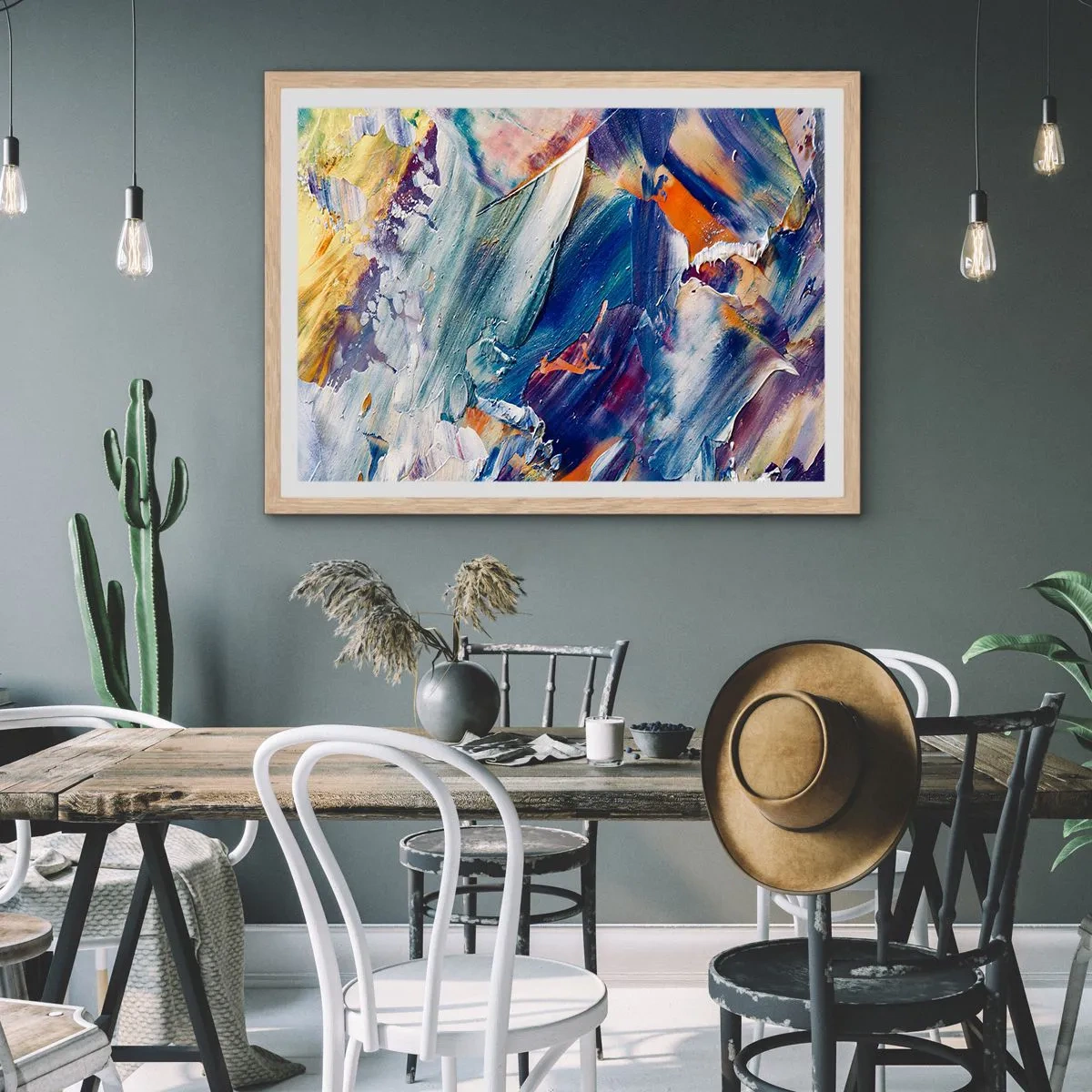 Pôster com moldura de carvalho claro - Confusão de cores - 50x40 cm