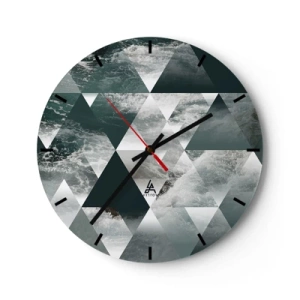Relógio de parede - Relógio em vidro - Triângulos geométricos com um motivo de oceano tempestuoso - 30x30cm - Uma perspetiva de cristal - Decoração de parede moderna para a sala de estar, cozinha e quarto ARTTOR