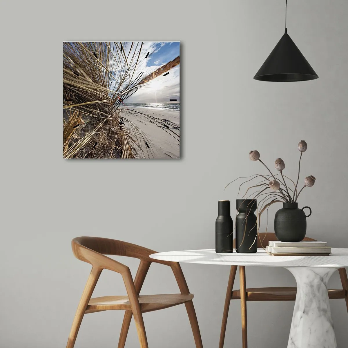 Relógio de parede - Relógio em vidro - Reunião dos rlementos da natureza - 30x30 cm