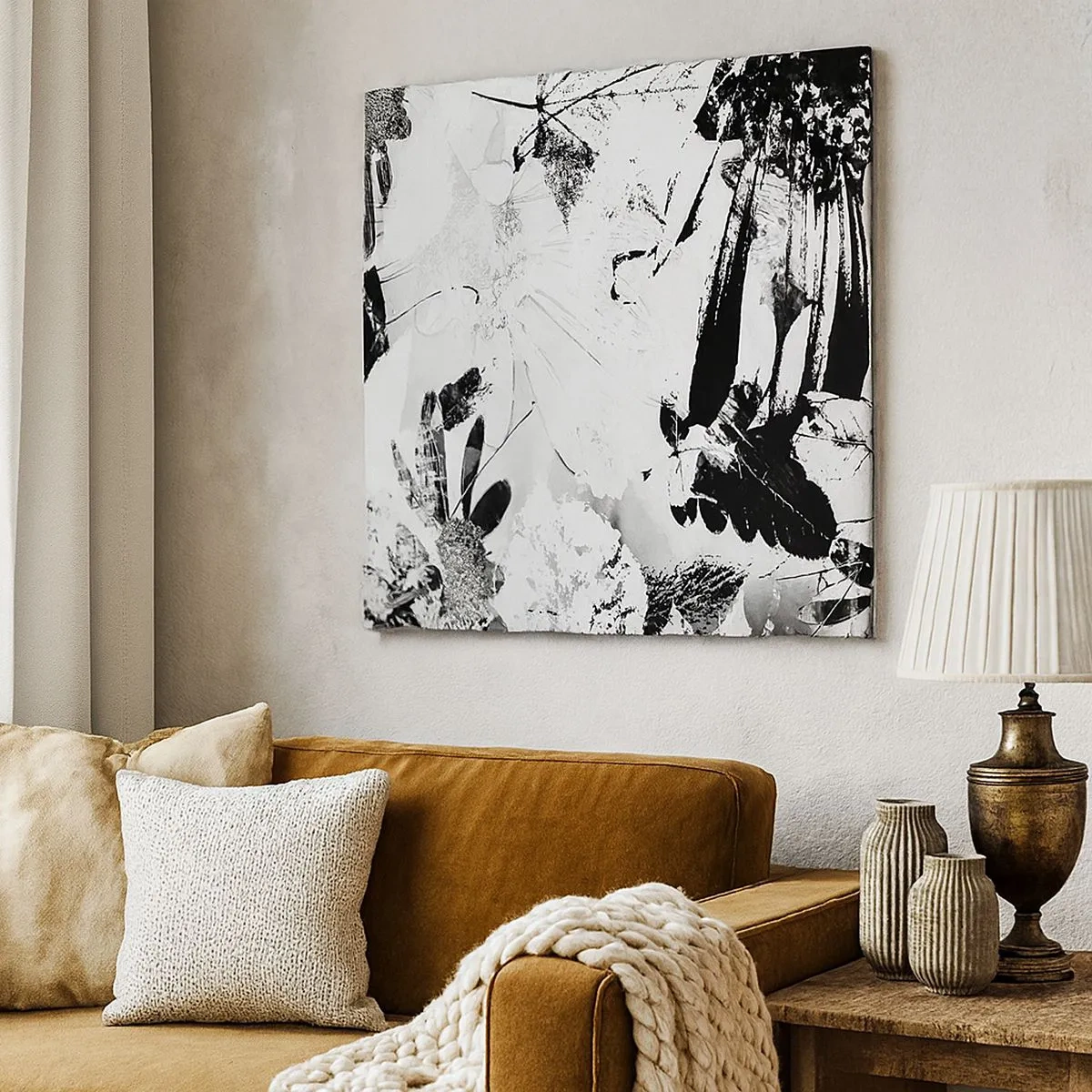 Quadro em tela - Outono a preto e branco - 30x30 cm