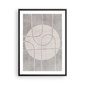Pôster com moldura preta - Linhas geométricas e um círculo em tons de cinza - 50x70cm - Circular e direto - Decoração de parede moderna para a sala de estar e quarto ARTTOR