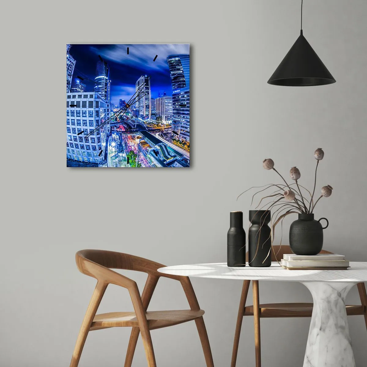 Relógio de parede - Relógio em vidro - Ritmos da cidade noturna - 40x40 cm