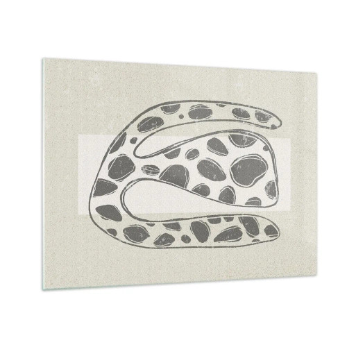 Quadro em vidro - Uma forma orgânica fantasiosa em tons de cinza sobre bege - 70x50cm - Uma criatura estranha - Decoração de parede moderna para a sala de estar e quarto ARTTOR