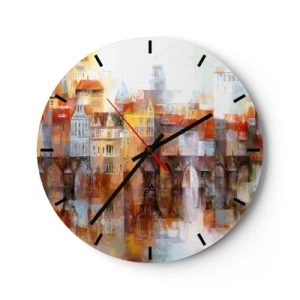 Relógio de parede - Relógio em vidro - Uma cidade pitoresca com uma ponte e reflexo na água - 30x30cm - Debaixo da ponte também é bonito - Decoração de parede moderna para a sala de estar, cozinha e quarto ARTTOR