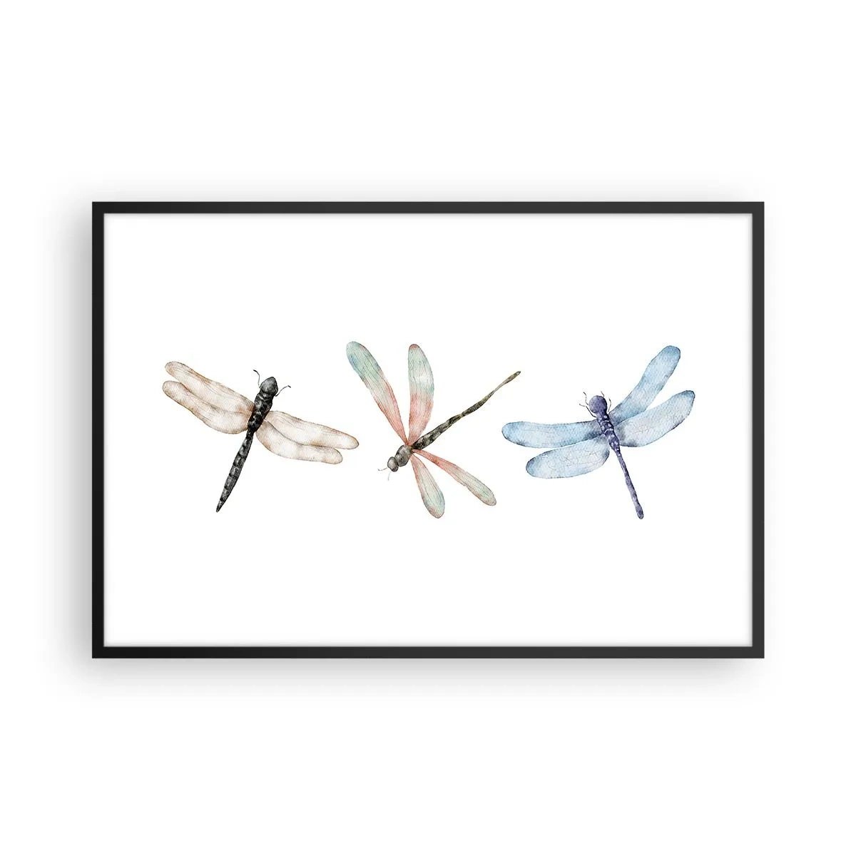 Pôster com moldura preta - Libélulas sem peso - 91x61 cm