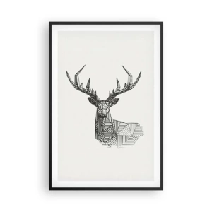 Pôster com moldura preta - Veado em estilo cubista - 61x91 cm