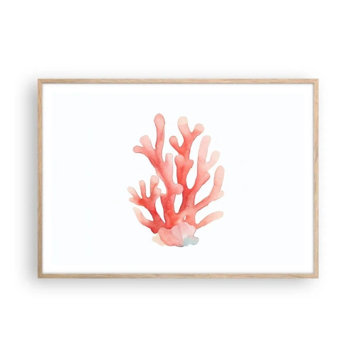 Pôster com moldura de carvalho claro - Coral de cor coral - 100x70 cm