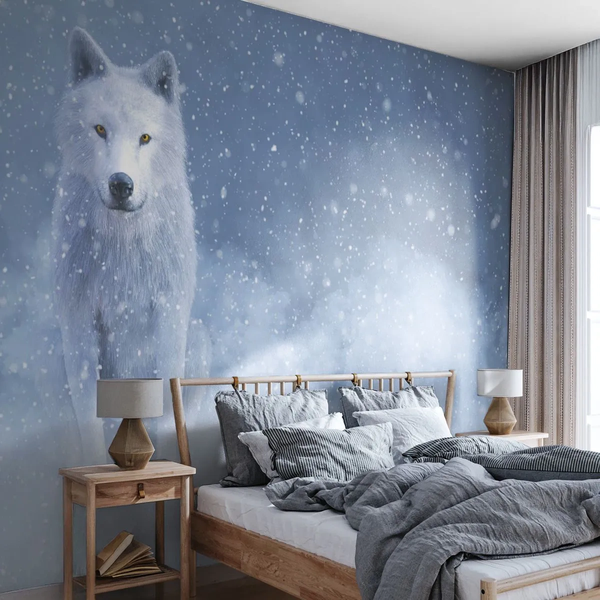 Papel de Parede Premium Canvas - No espírito de inverno - Lobo branco, Animais, Inverno - 250x175 cm