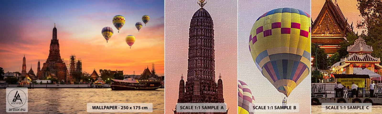 Amostra de papel de parede Premium Canvas - É aqui que nascem os contos de fadas - Bangkok, Templo do Amanhecer, Tailândia - 100x30 cm