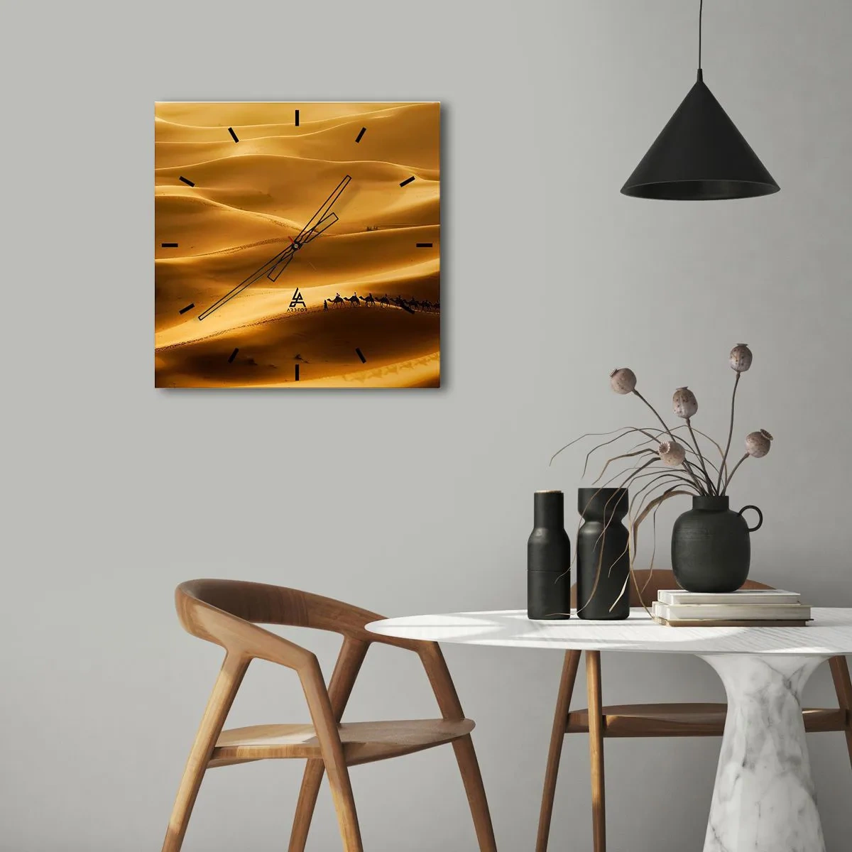 Relógio de parede - Relógio em vidro - Caravana nas ondas do deserto - 40x40 cm