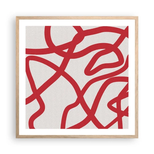 Pôster com moldura de carvalho claro - Vermelho em branco - 60x60 cm